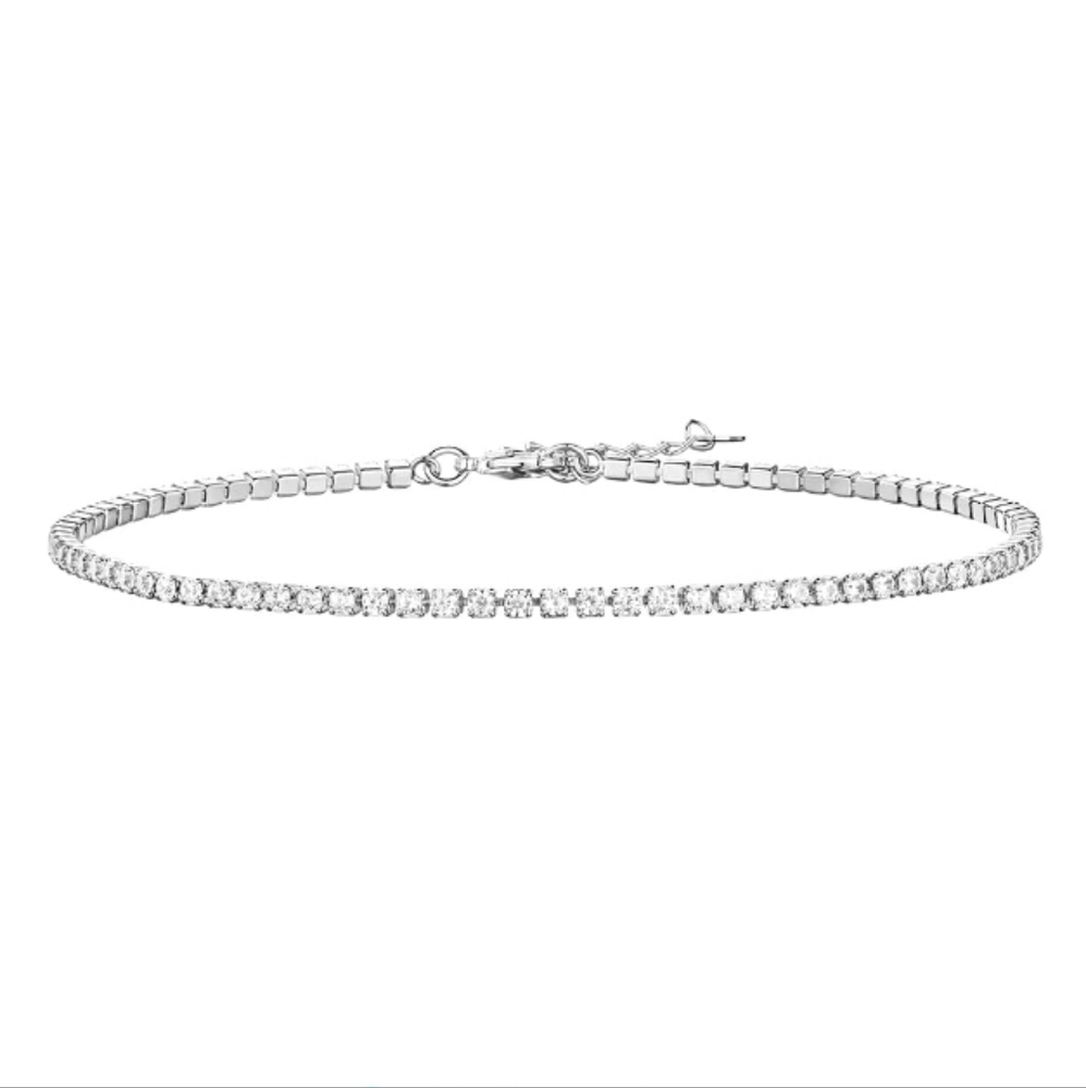 14K Gold Plated Adjustable Tennis CZ Anklets In White Gold